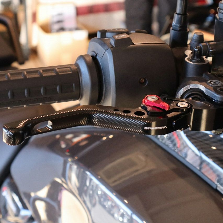 スポーツスターS、ナイトスター、パンアメリカ ショート・アジャスタブルレバーセット (ブラック/レッド)