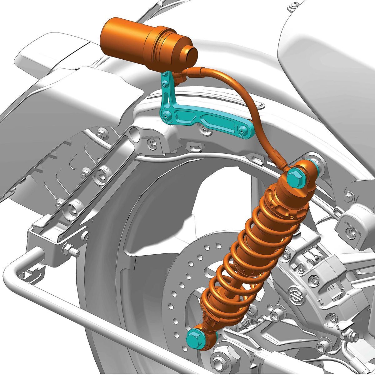 2024以降 ツーリング スクリーミンイーグル/オーリンズ リモートリザーバー付リアサスペンション (ゴールド)5