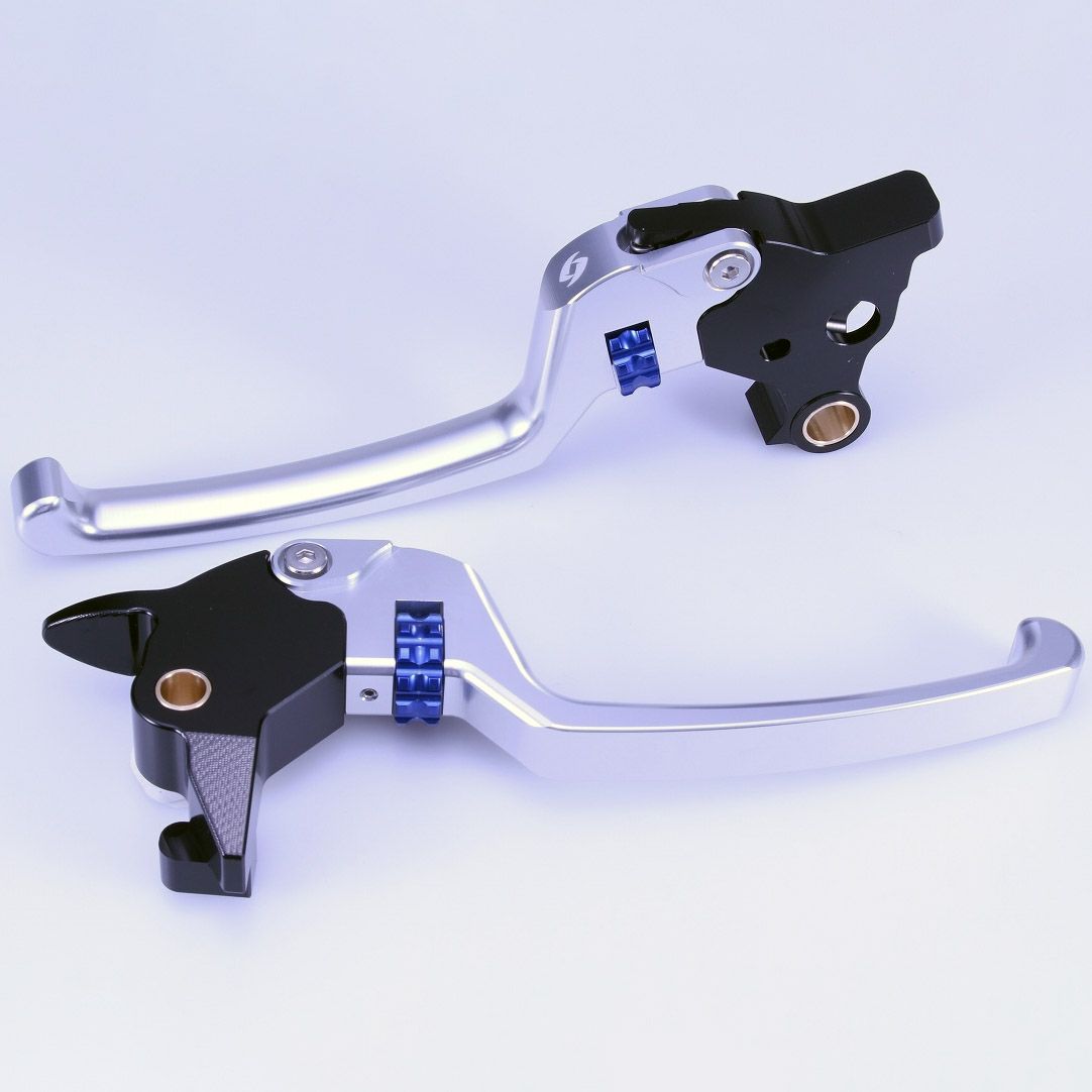 M8ソフテイル アルミ アジャスタブルレバーセット スタンダードタイプ (シルバー/ブルー)1