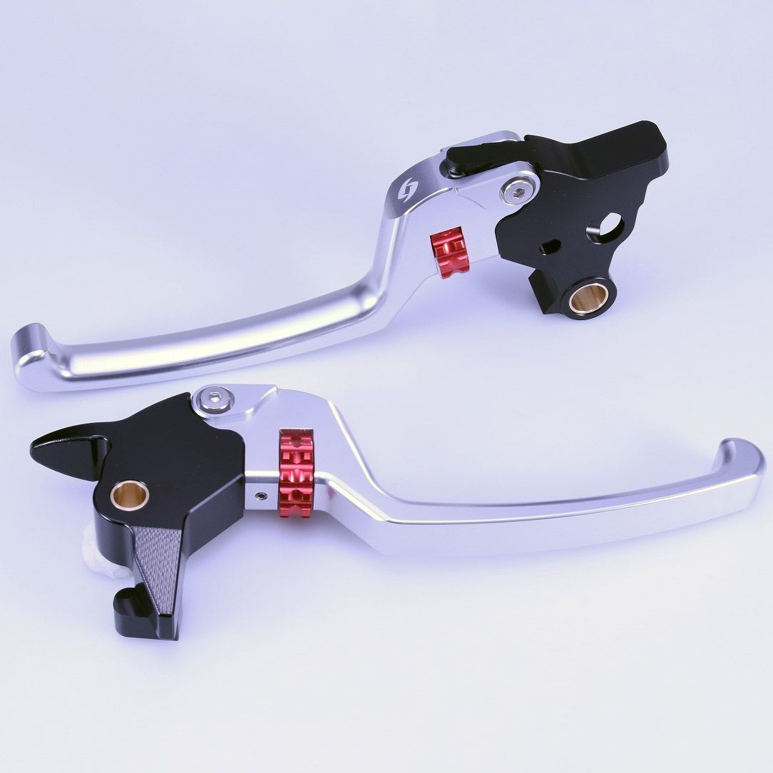 M8ソフテイル アルミ アジャスタブルレバーセット スタンダードタイプ (シルバー/レッド)1