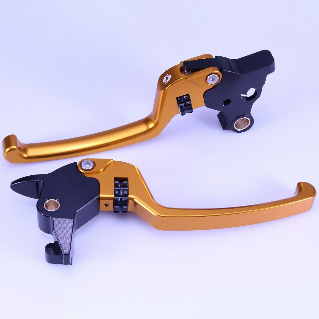  M8ソフテイル アルミ アジャスタブルレバーセット スタンダードタイプ (ゴールド/ブラック)1