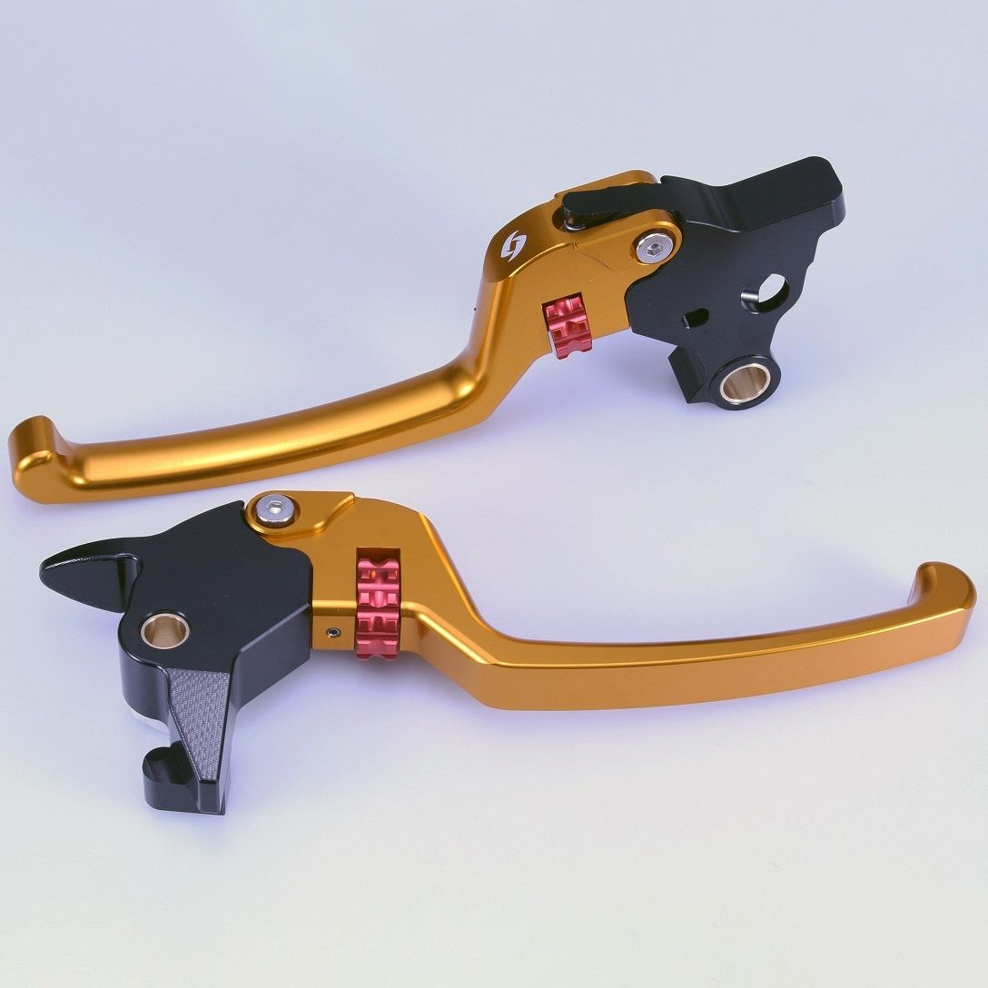 M8ソフテイル アルミ アジャスタブルレバーセット スタンダードタイプ (ゴールド/レッド)