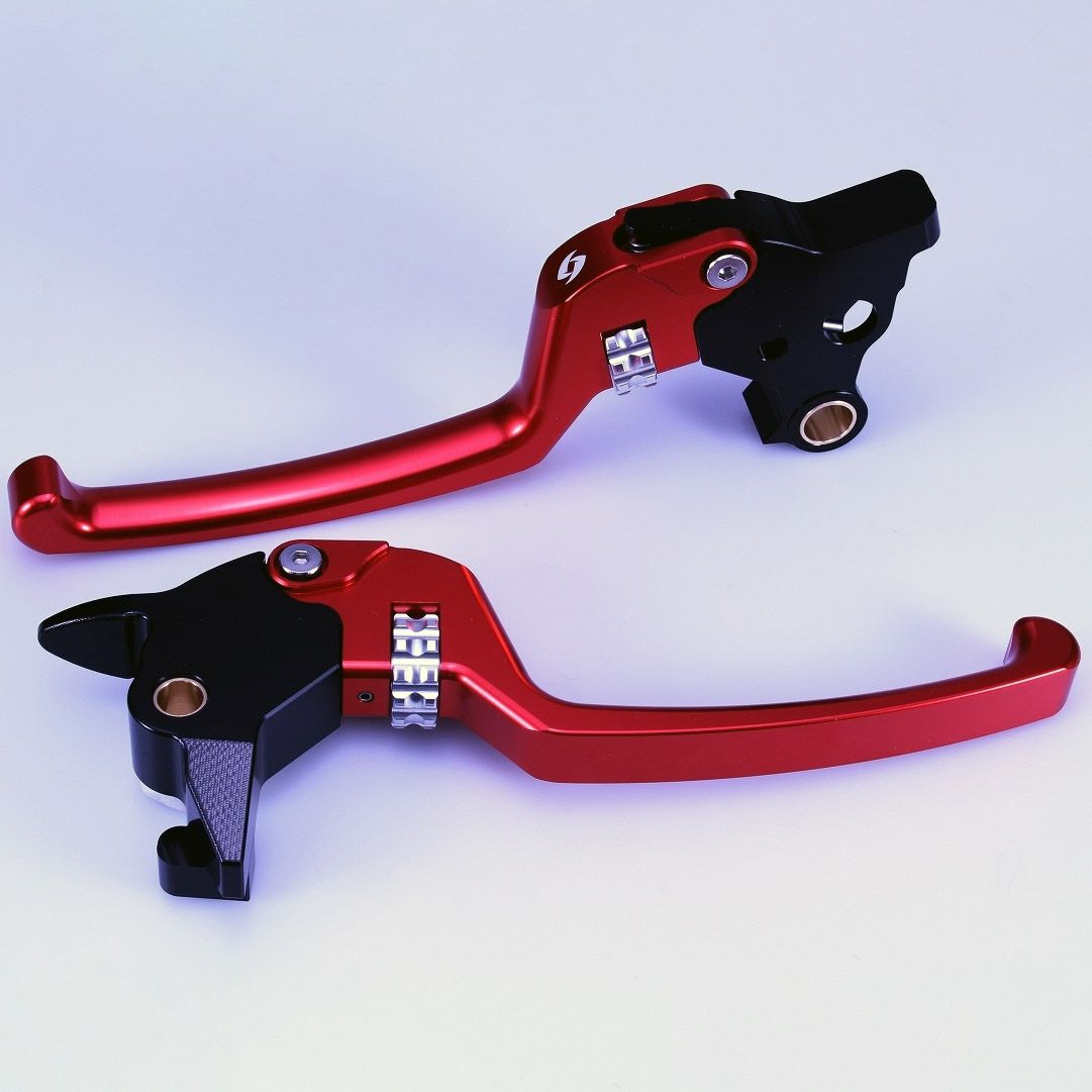 M8ソフテイル アルミ アジャスタブルレバーセット スタンダードタイプ (レッド/シルバー)1