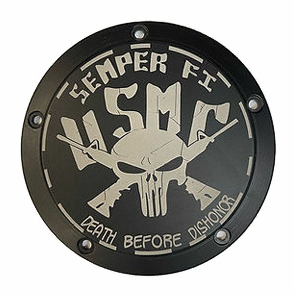 M8ツーリング MARINE CORPS SEMPER FI#2デザイン ダービーカバー フラットブラック VICBAGGERS
