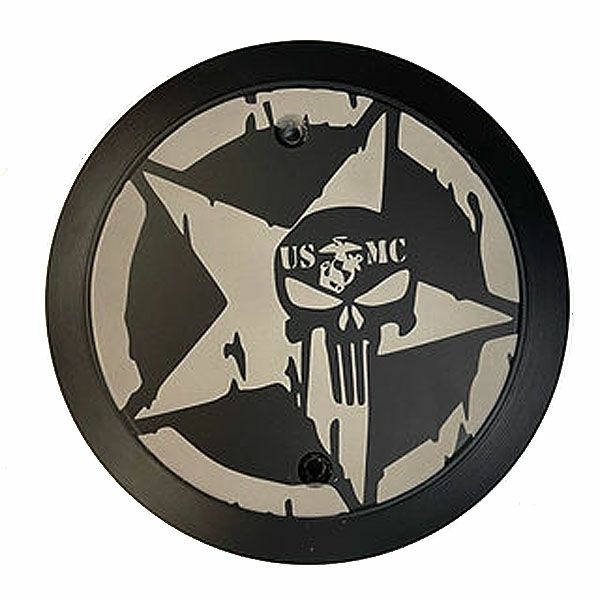 ハーレー ツインカム用 MARINE CORPS SEMPER FI#1デザイン ダービーカバー フラットブラック VICBAGGERS