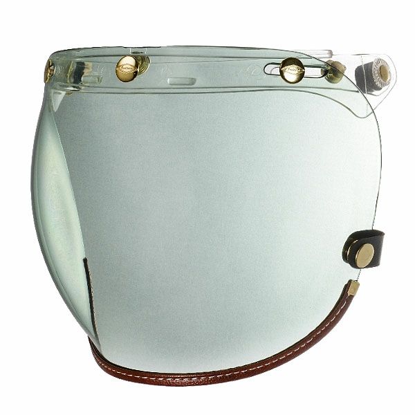 フリップアップ バブルシールド ブラウンレザートリム グリーンスモーク feture