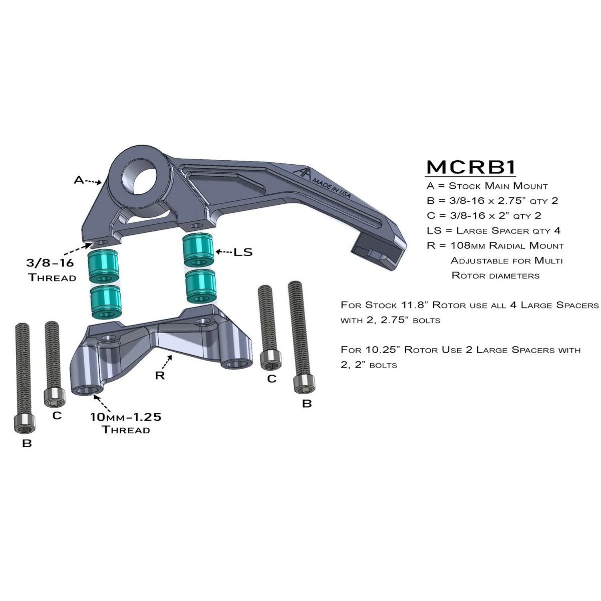  2009以降 ツーリング ラジアルマウント・リアブレーキキャリパーブラケット 108mmボルトピッチ (シルバー)1