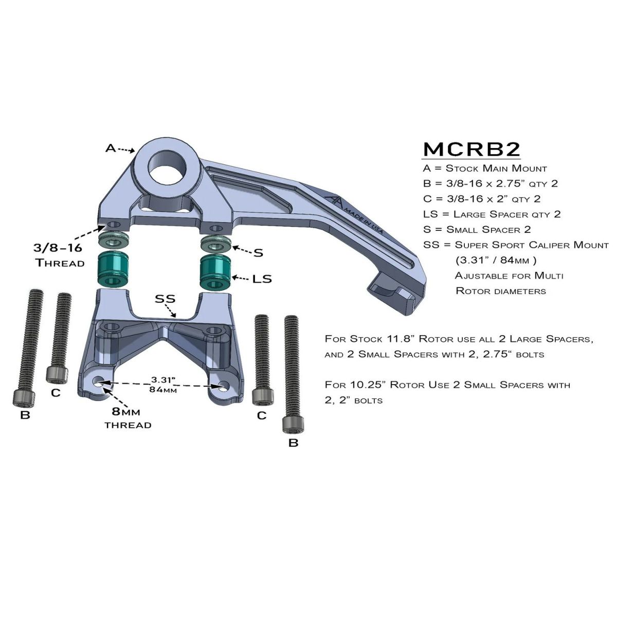 2009以降 ツーリング アキシャルマウント・リアブレーキキャリパーブラケット 84mmボルトピッチ (シルバー)1