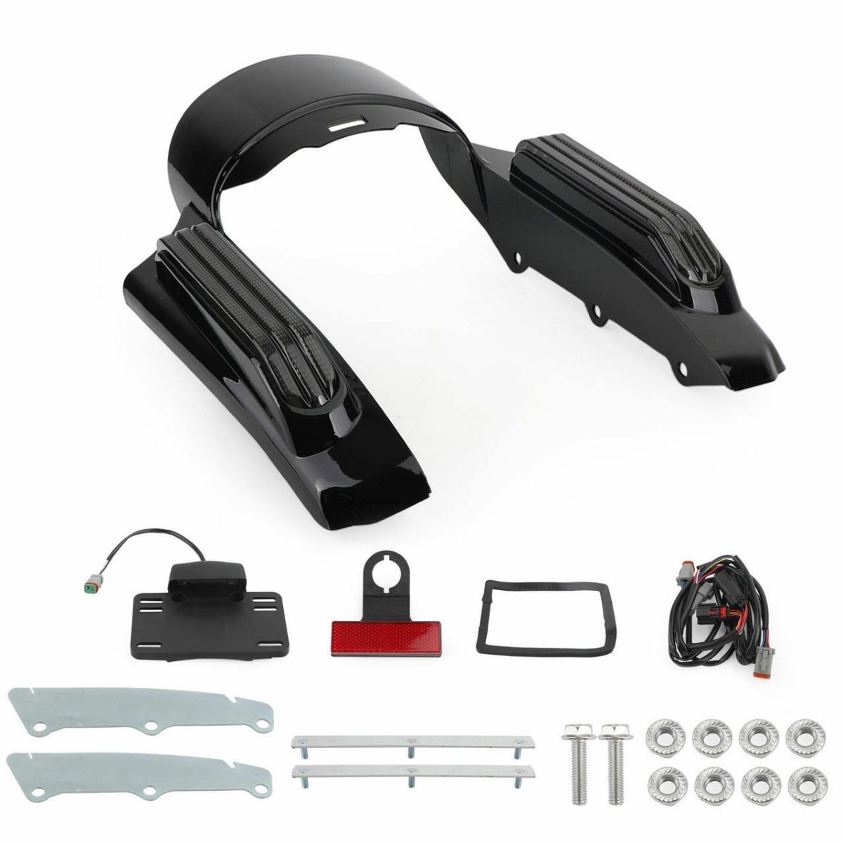 2014以降 ツーリング CVOスタイル リアフェンダーエクステンション スモークレンズ グロスブラック 3