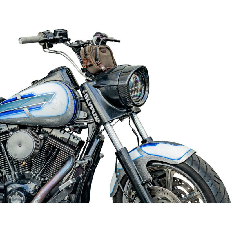 ツーリング、FLソフテイル バイザースタイル・カーボンヘッドライトトリムリング (グロス仕上げ)3