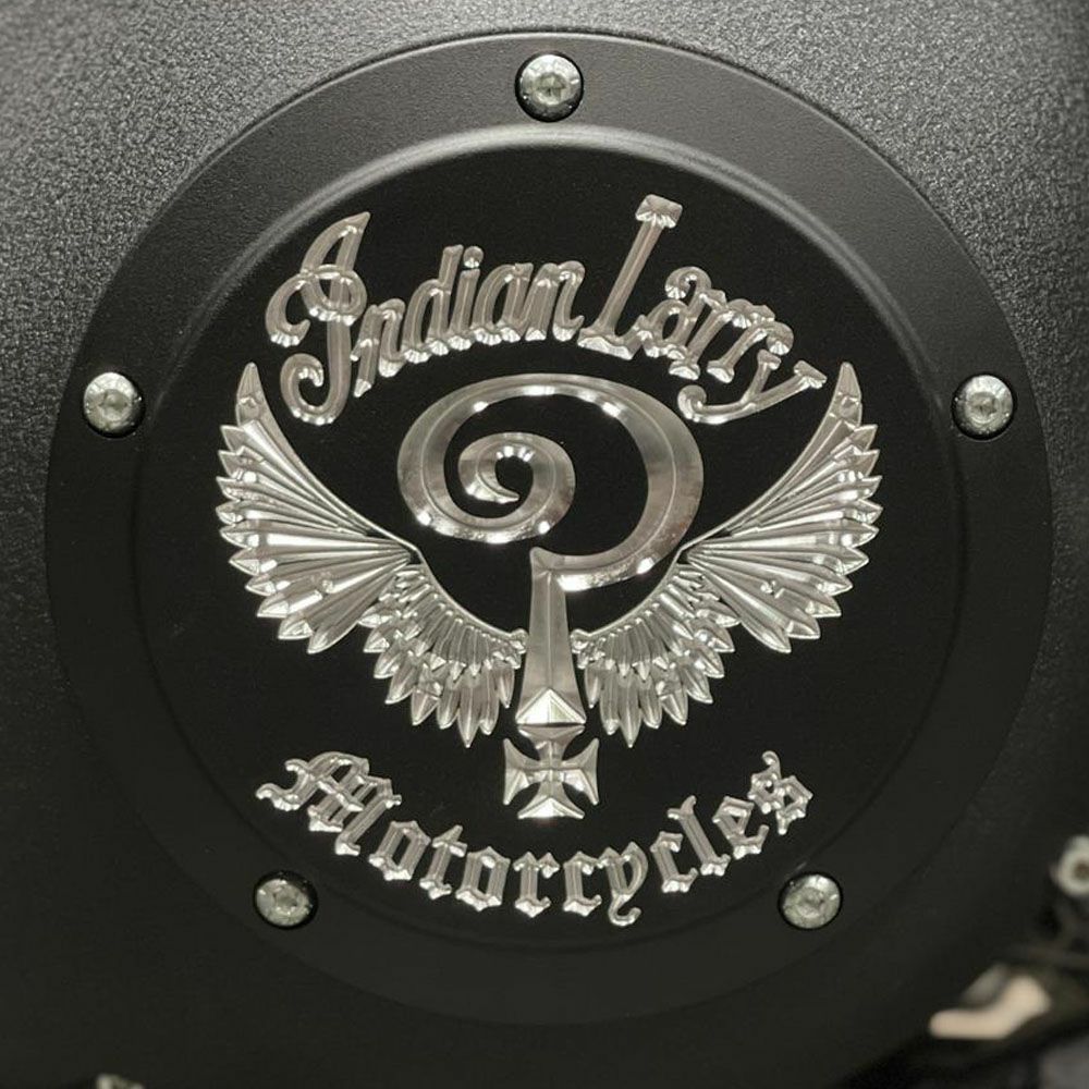  Indian Larryロゴ ダービカバー マットブラック Indian Larry Motorcycles 