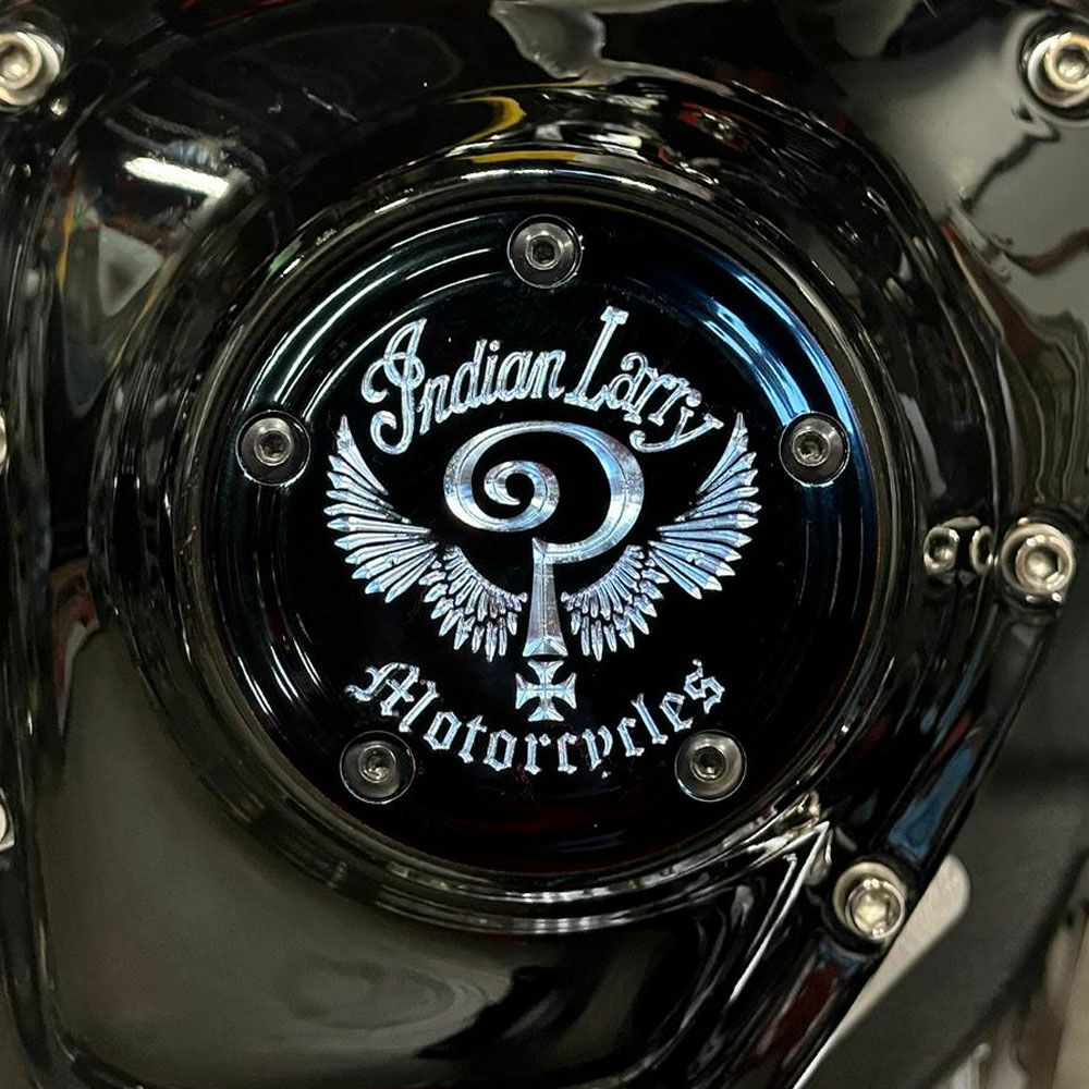 Indian Larryロゴ タイマーカバー グロスブラック Indian Larry Motorcycles 