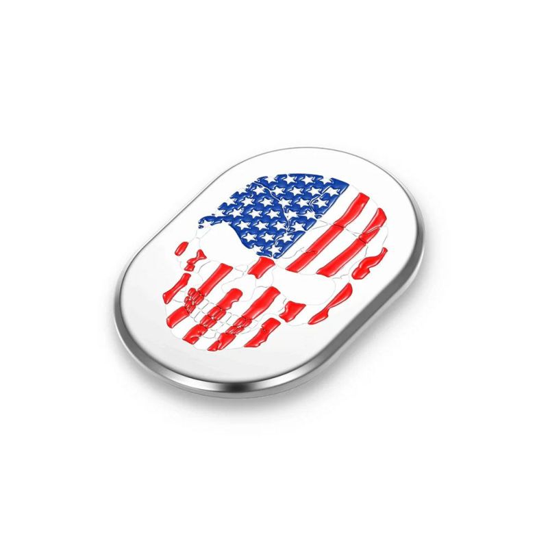 ツーリング用 アンテナホールカバー カラー星条旗スカルデザイン 左用 (シルバー)