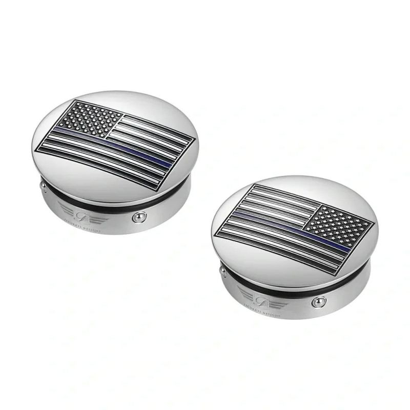 ツーリング、トライク スイングアーム ピボットカバー ブルーライン入り星条旗デザイン (シルバー)