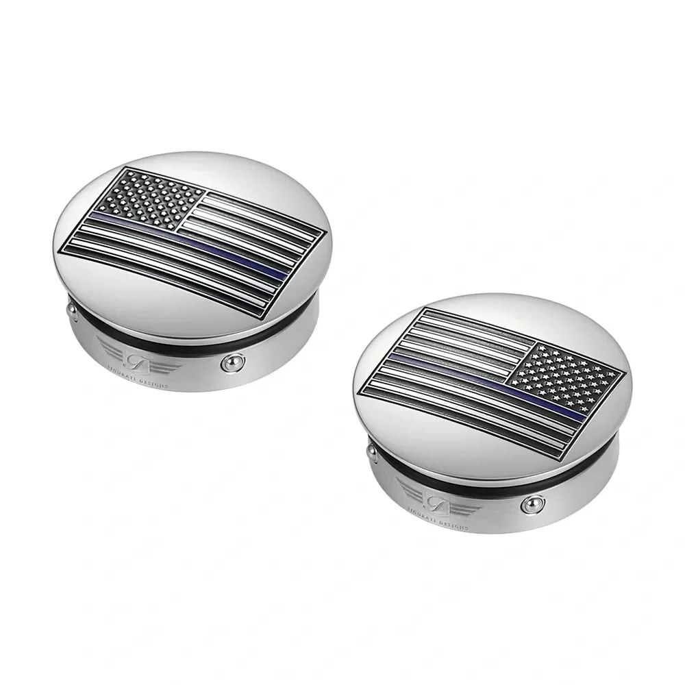 ツーリング、トライク スイングアーム ピボットカバー ブルーライン入り星条旗デザイン (シルバー)