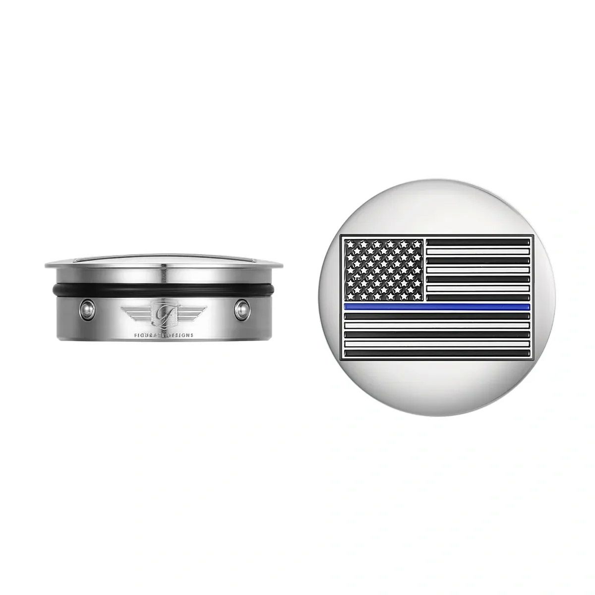 ツーリング、トライク スイングアーム ピボットカバー ブルーライン入り星条旗デザイン (シルバー)1