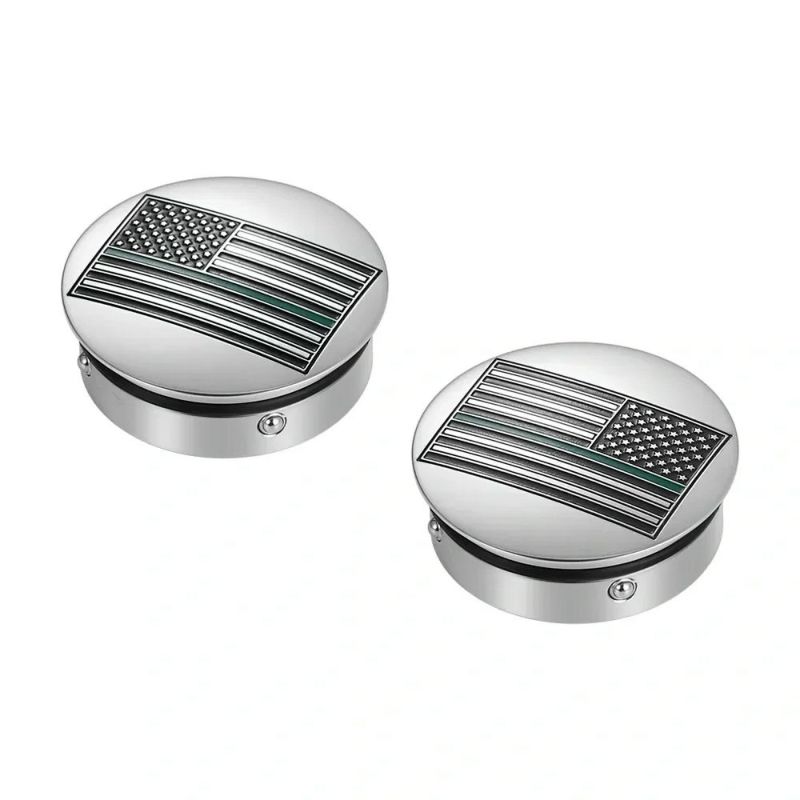 ツーリング、トライク スイングアーム ピボットカバー グリーンライン入り星条旗デザイン (シルバー)