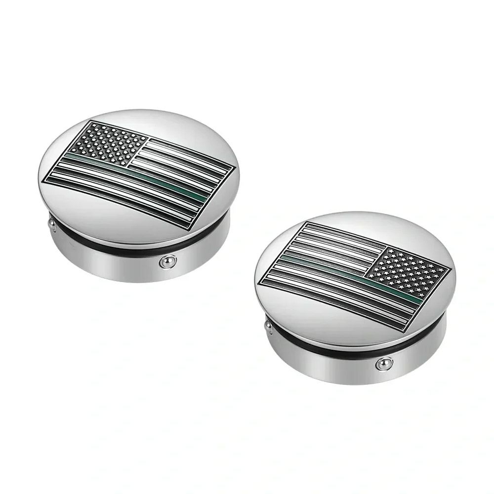 ツーリング、トライク スイングアーム ピボットカバー グリーンライン入り星条旗デザイン (シルバー)