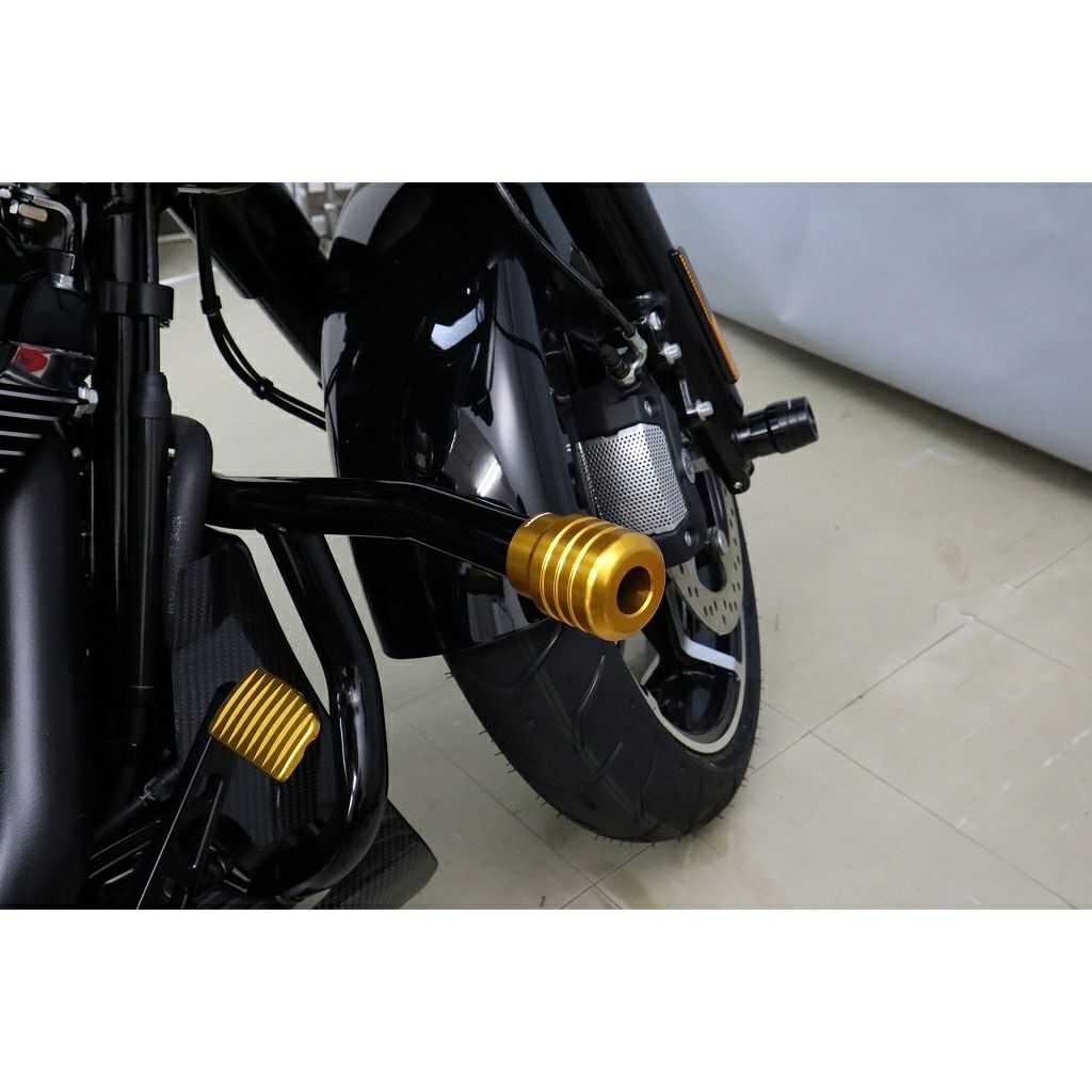 2014以降 ツーリング、2018以降 ソフテイル 純正クラッシュバー用 アルミスライダー (ゴールド)2