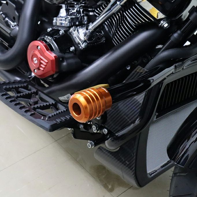 2014以降 ツーリング、2018以降 ソフテイル 純正クラッシュバー用 アルミスライダー (オレンジ)