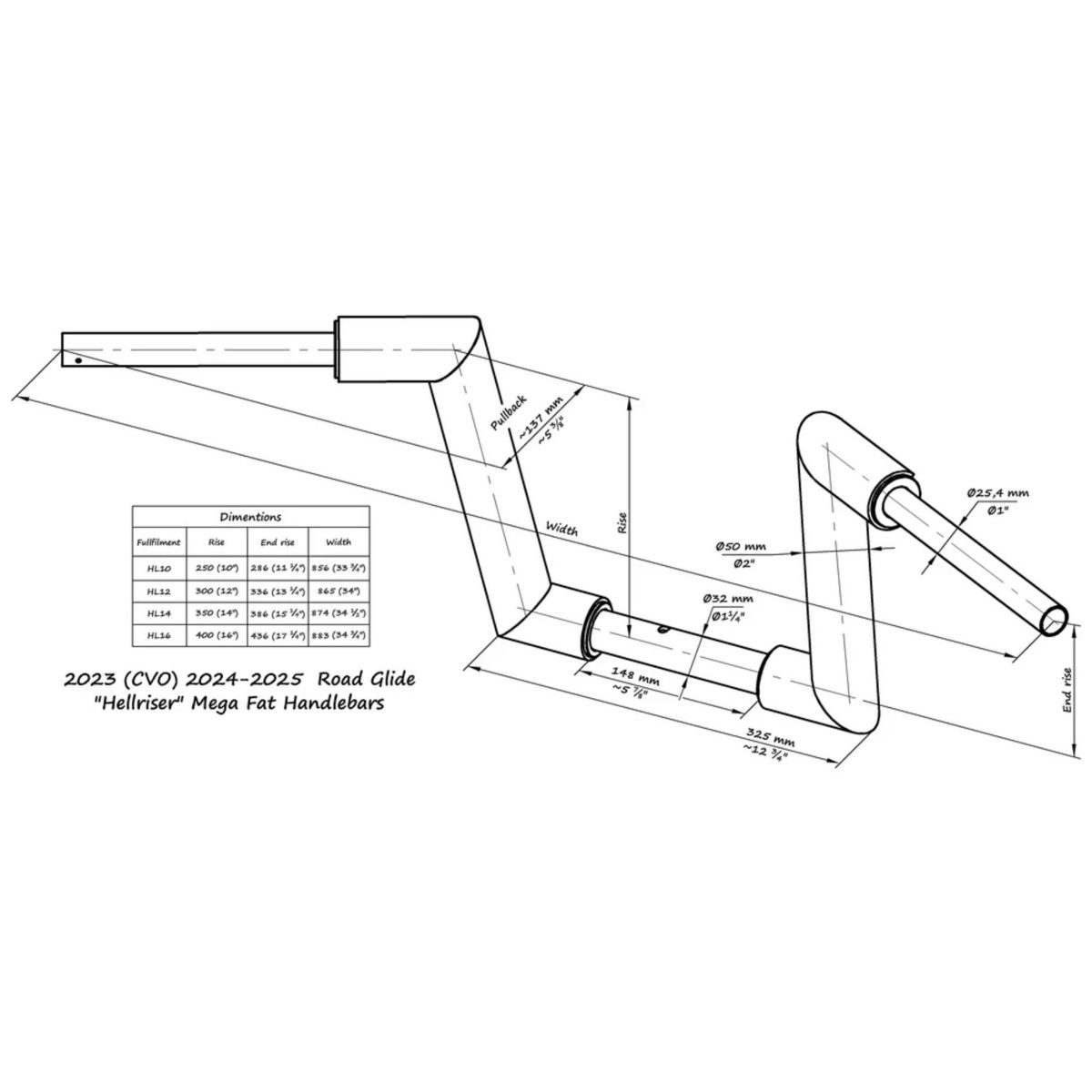 2024以降 ロードグライド ヘルライザー メガ・ファット ハンドルバー12インチ2