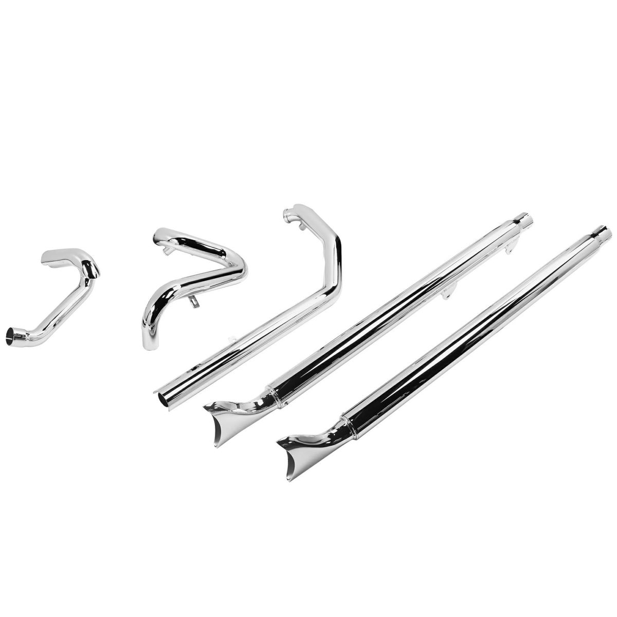 M8 ヘリテイジクラシック、デラックス 42インチ フィッシュテール 左右両出し・フルエキゾーストマフラー (クローム)1