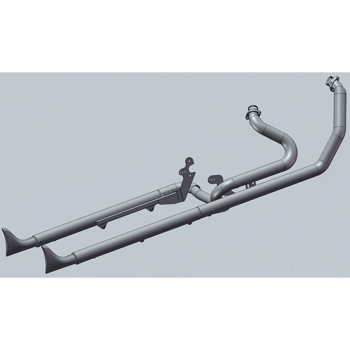 M8 ヘリテイジクラシック、デラックス 42インチ フィッシュテール 左右両出し・フルエキゾーストマフラー (クローム)2