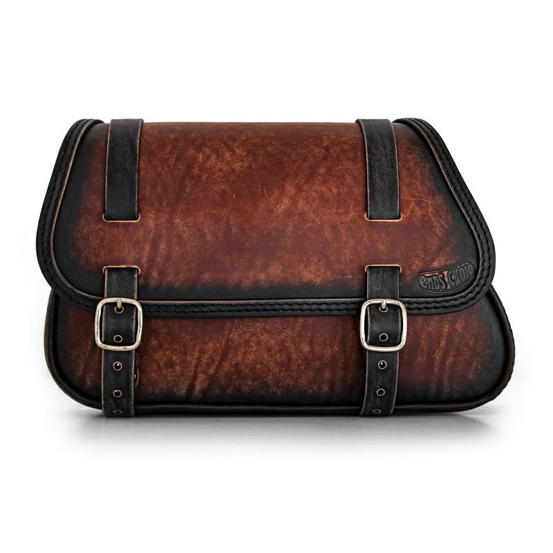 エンズクオイオ Folk レザーサドルバッグ (ディストレスト・ツートーンダーク) M8ソフテイル