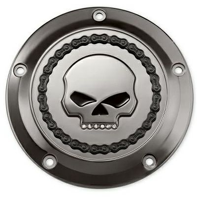 スカル＆チェーン・ダービーカバー　スモーキークローム　/ジュエルスカル-01