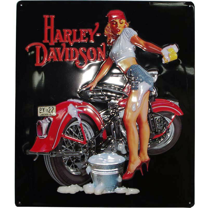 Harley Babe Wash Embossed ブリキ看板-01