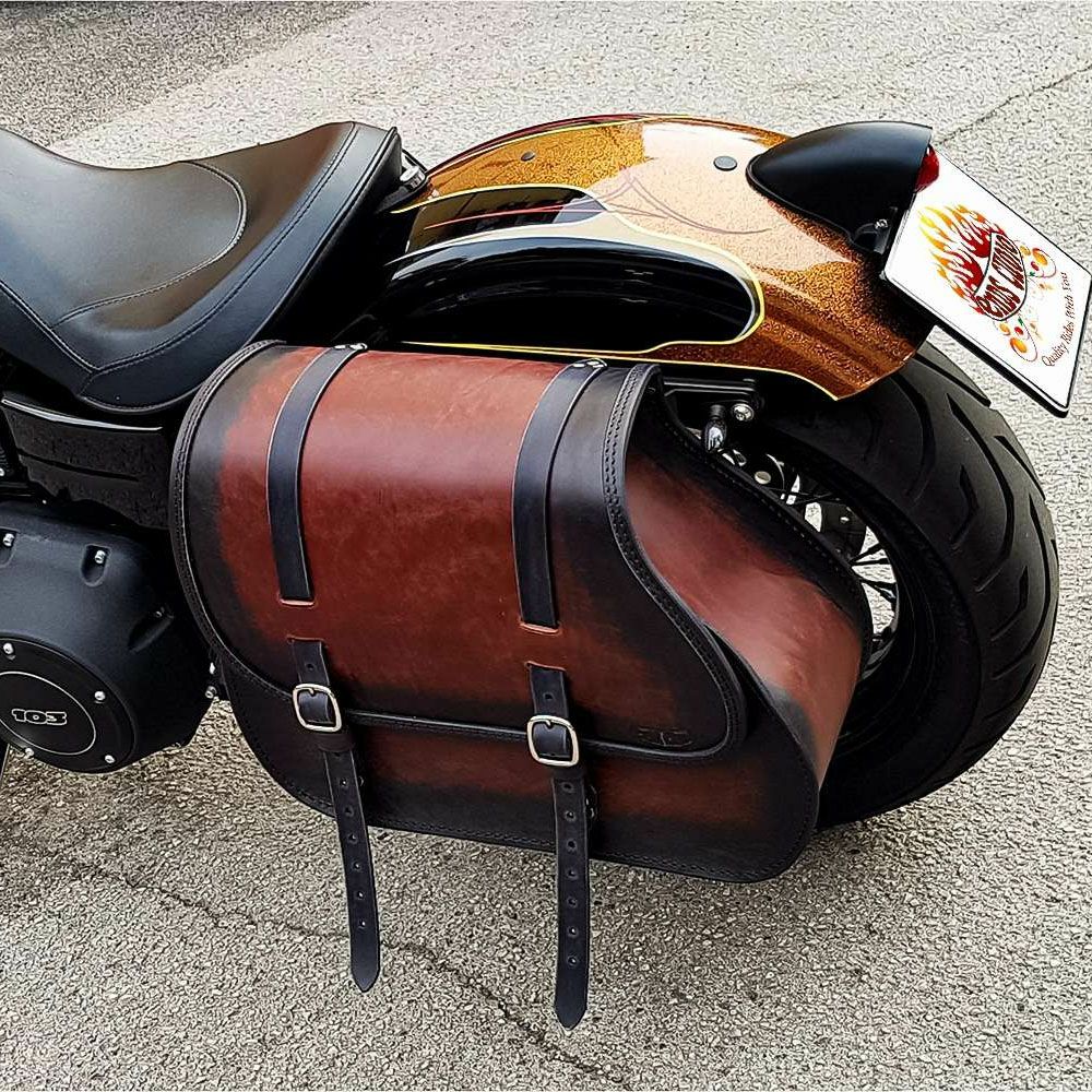 エンズクオイオ Middle Dyna レザーサドルバッグ 29.5L (ディストレスト・ツートーン・ダーク)