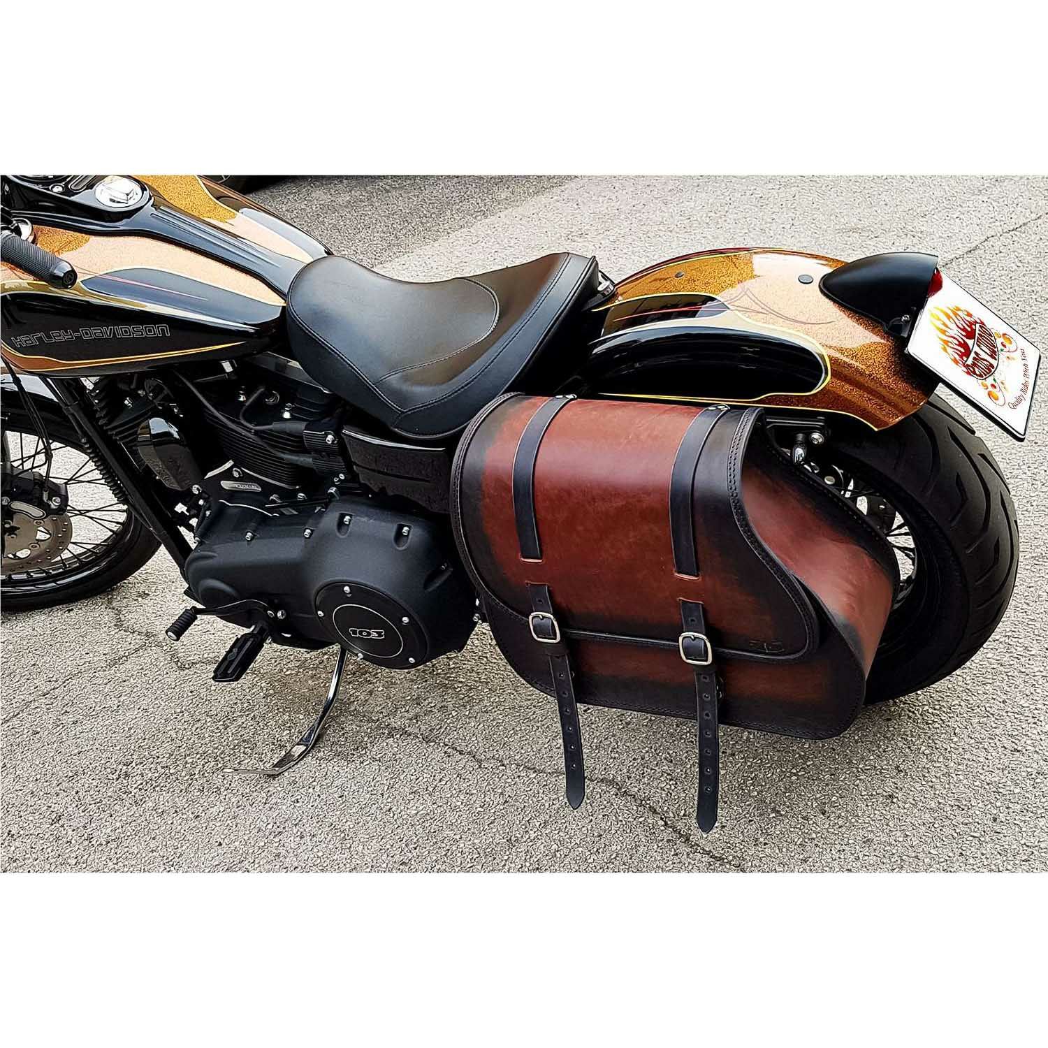エンズクオイオ Middle Dyna レザーサドルバッグ 29.5L (ディストレスト・ツートーン・ダーク)3