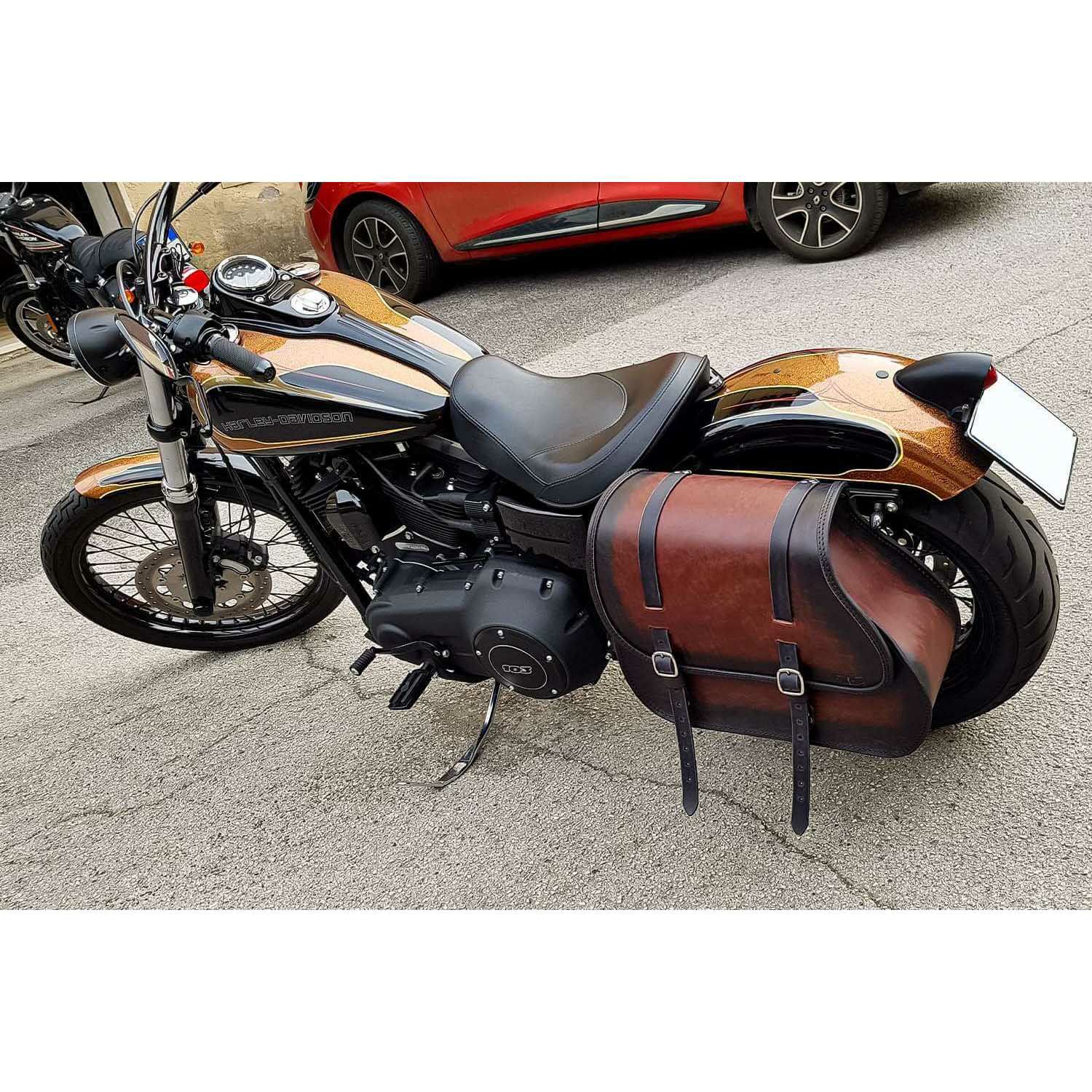 エンズクオイオ Middle Dyna レザーサドルバッグ 29.5L (ディストレスト・ツートーン・ダーク)4