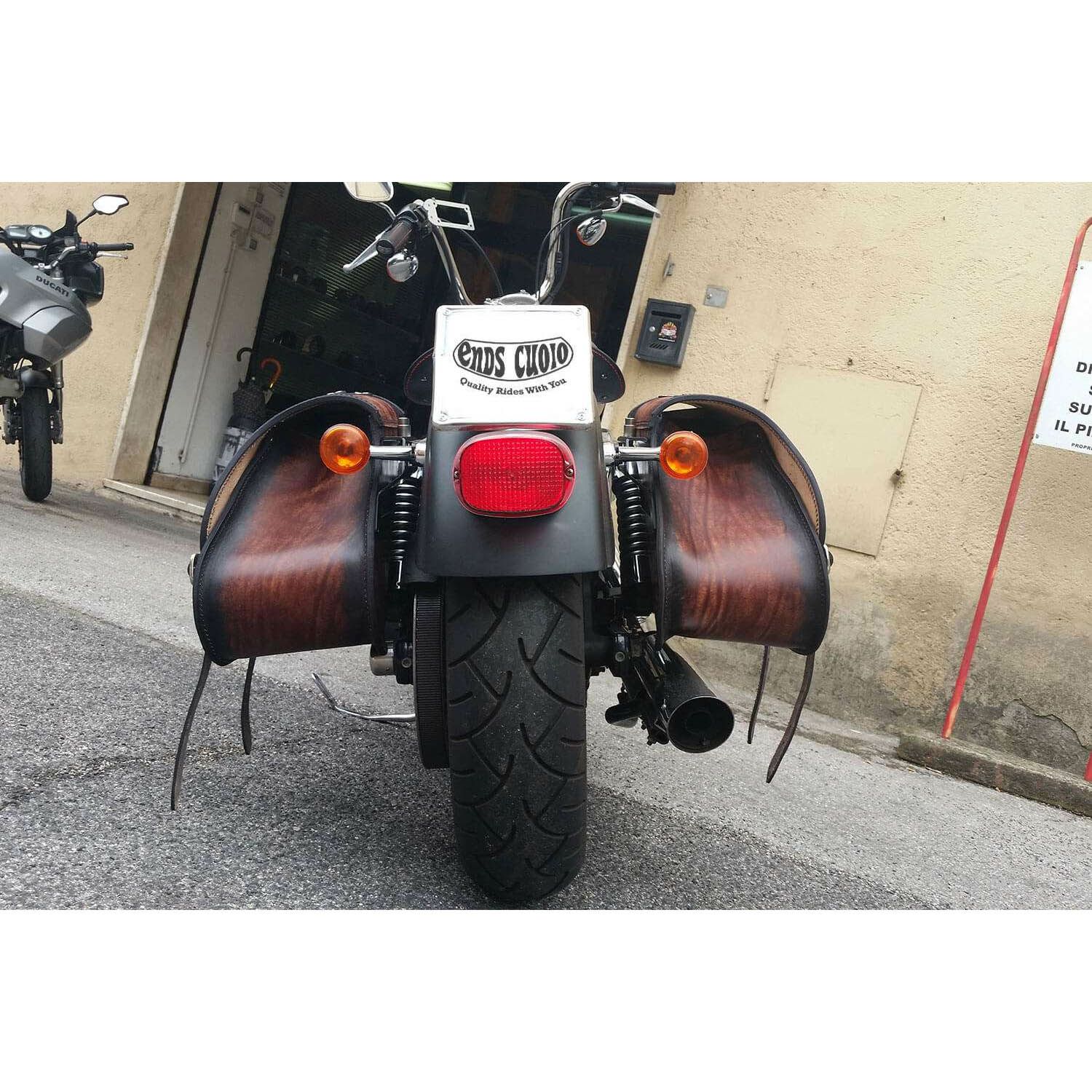 エンズクオイオ Little Dyna レザーサドルバッグ 25.5L (ディストレスト・ツートーン・ダーク)4
