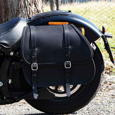 エンズクオイオ Country レザーサドルバッグ 29L (ブラック) TC ソフテイル