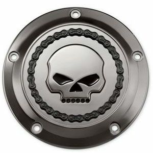 スカル＆チェーン・ダービーカバー　スモーキークローム　/スカル-01