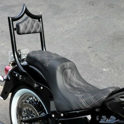 CMC Next Level シート/バックレストセット ダブルダイアモンド (グロスブラック/ホワイトステッチ)  M8ソフテイル