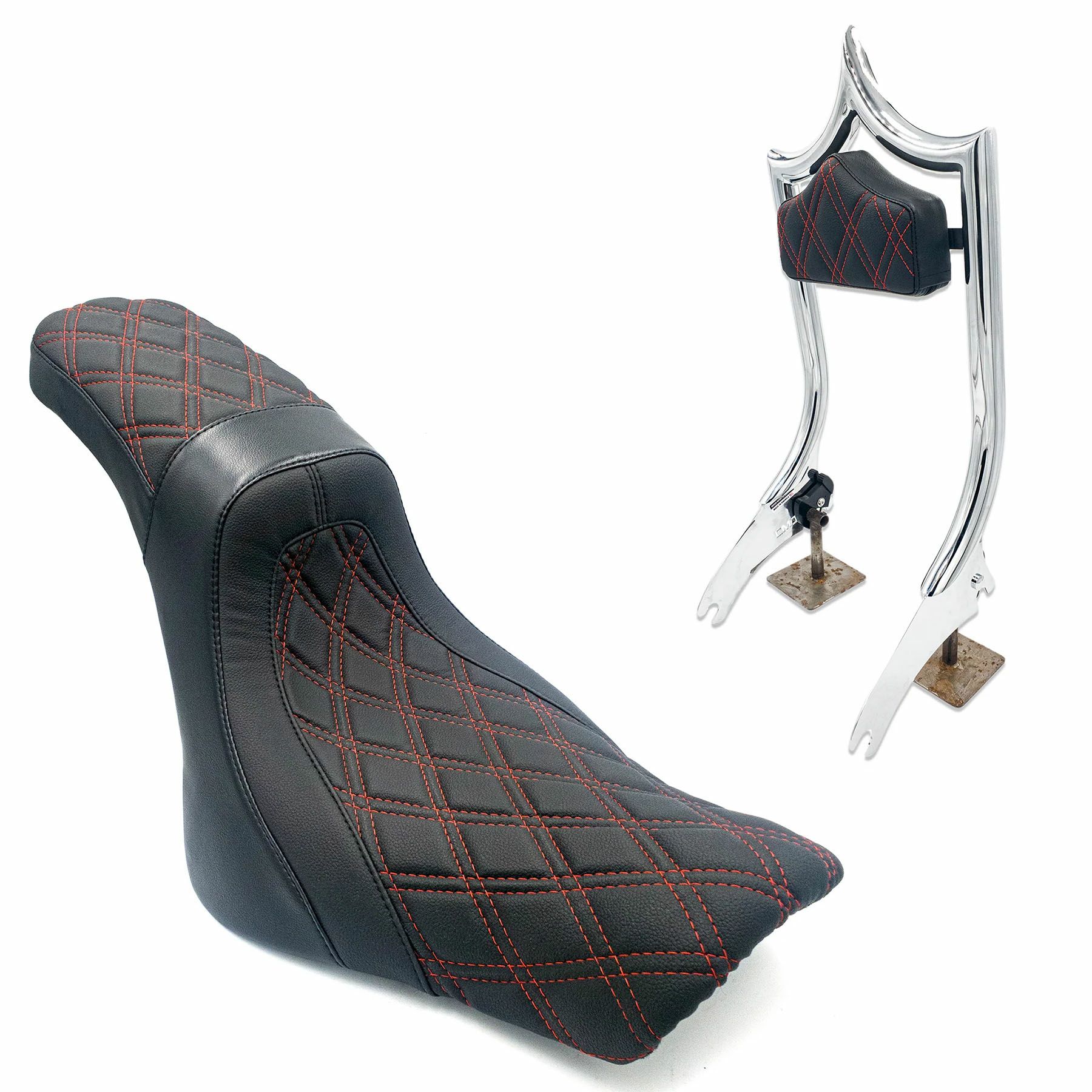 Next Level シート/バックレストセット ダブルダイアモンド (クローム/レッドステッチ)1