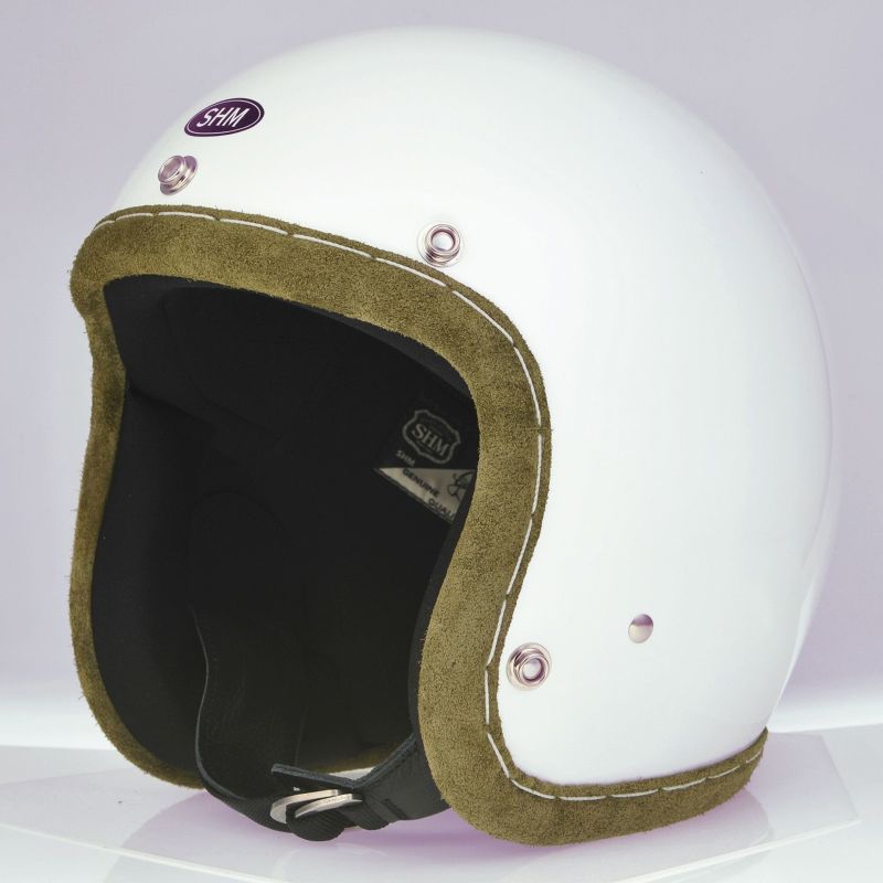 SHM HAND STITCH ジェットヘルメット Lot-112 ホワイト/アイビーグリーントリム