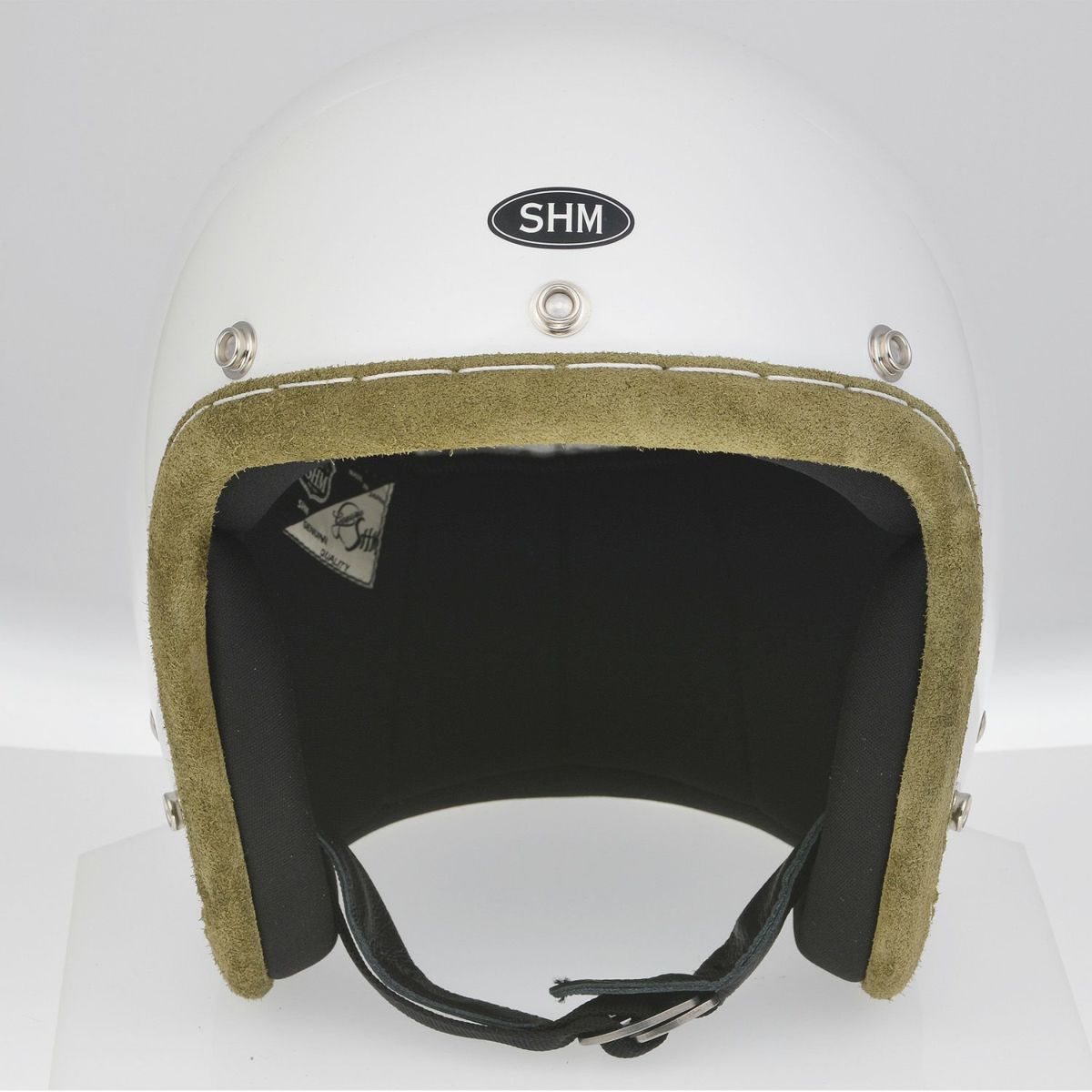 SHM HAND STITCH ジェットヘルメット Lot-112 ホワイト/アイビーグリーントリム 3