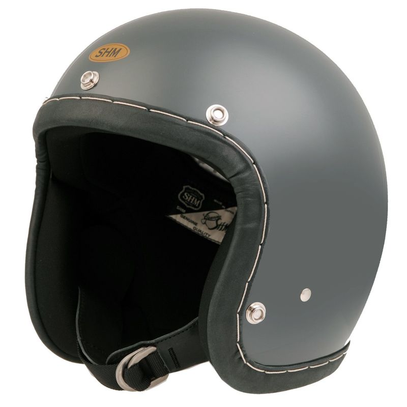 SHM HAND STITCH ジェットヘルメット Lot-113 ガンシップグレー/ブラックレザートリム