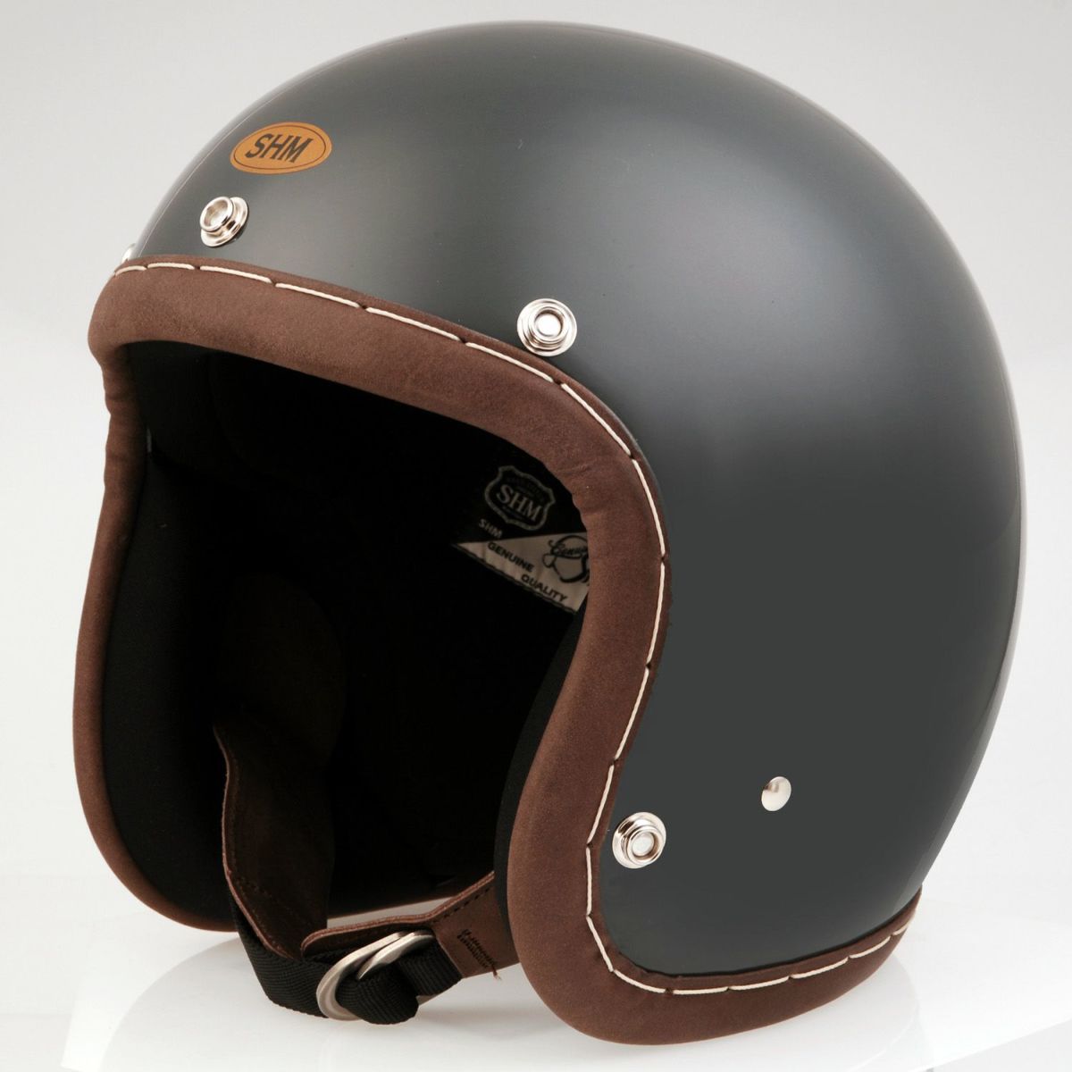 SHM HAND STITCH ジェットヘルメット Lot-113 ガンシップグレー/ココアレザートリム