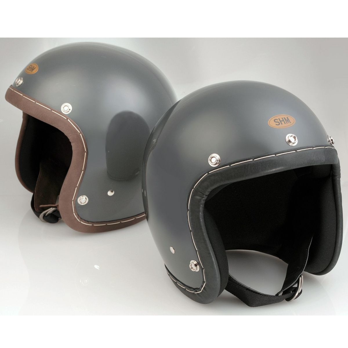 SHM HAND STITCH ジェットヘルメット Lot-113 ガンシップグレー/ココアレザートリム 5