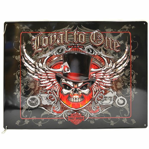 Harley-Davidson Loyal To one Skull ブリキ看板-01