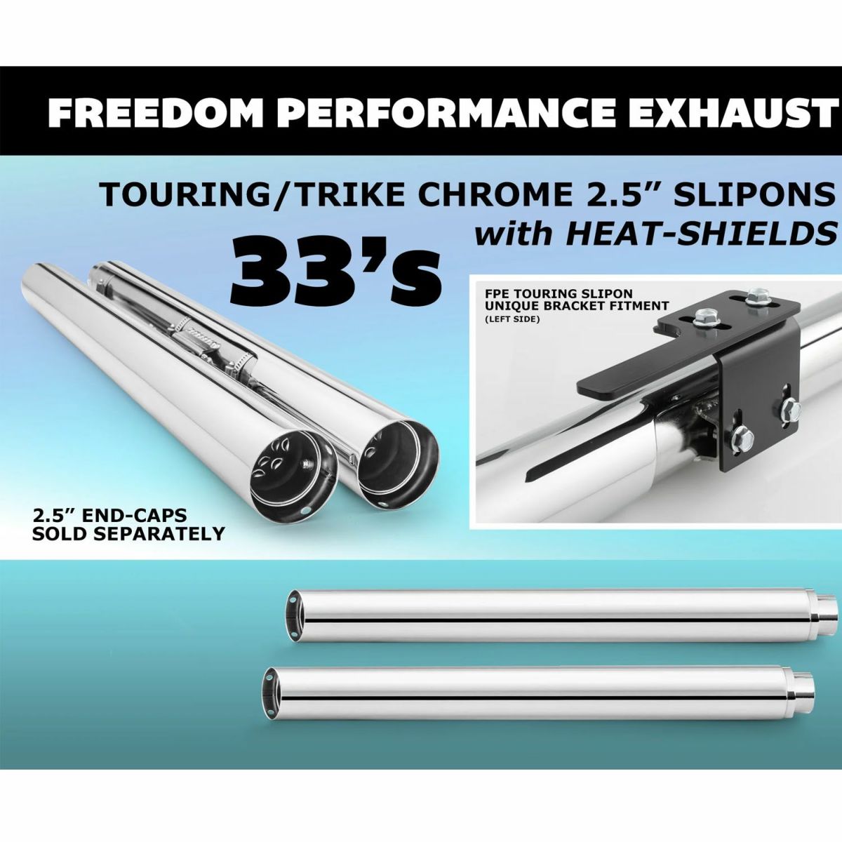 1995～2016 ツーリング 2.5インチ スリップオンマフラー 33インチ クローム フリーダムパフォーマンス 3