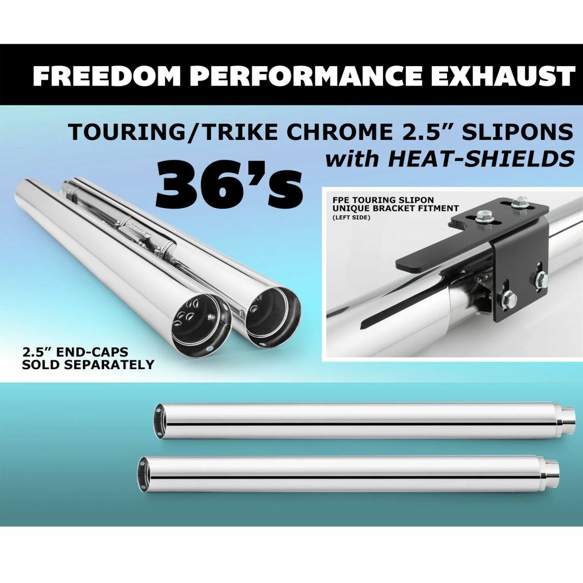 1995～2016 ツーリング 2.5インチ スリップオンマフラー 36インチ クローム フリーダムパフォーマンス 3