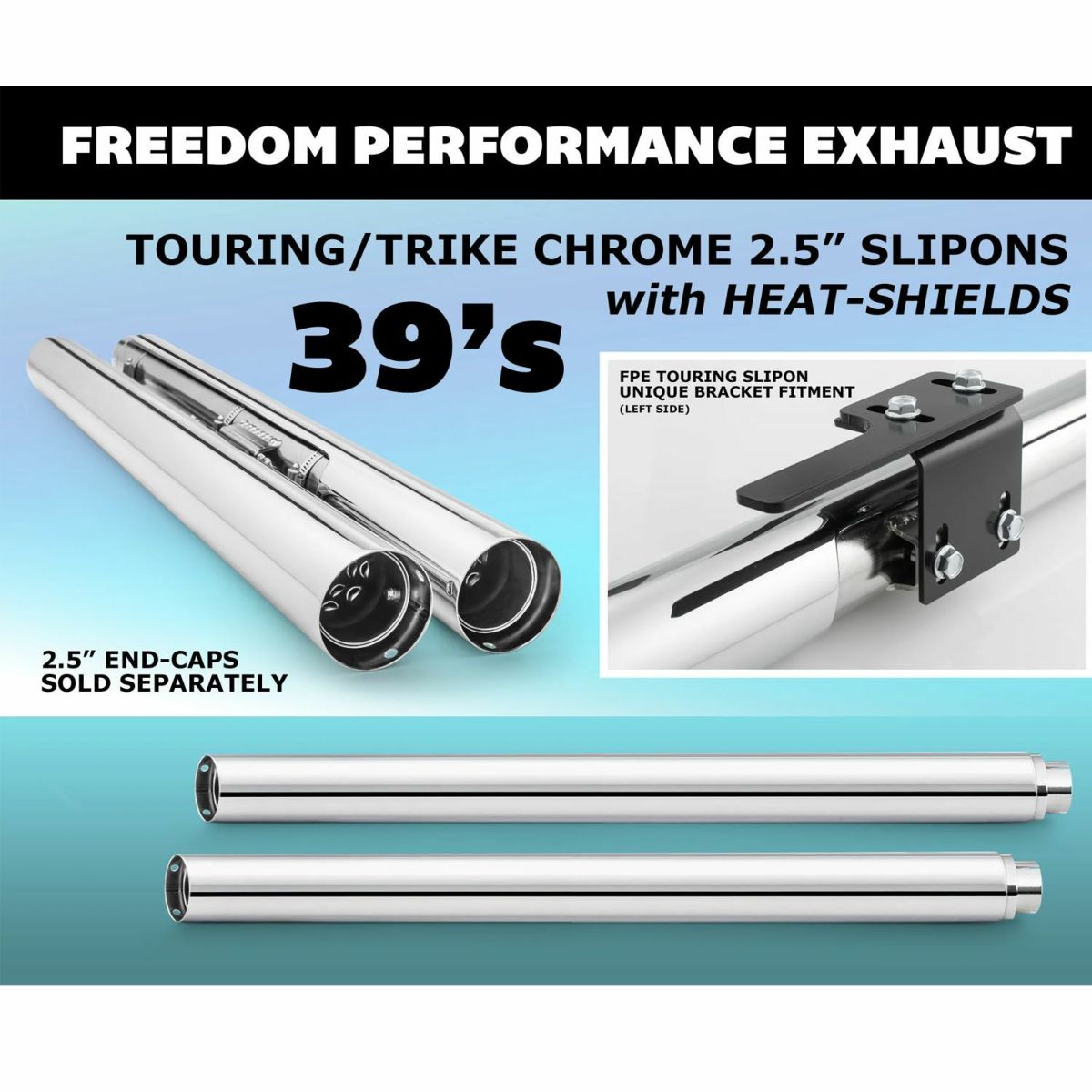 1995～2016 ツーリング 2.5インチ スリップオンマフラー 39インチ クローム フリーダムパフォーマンス 3