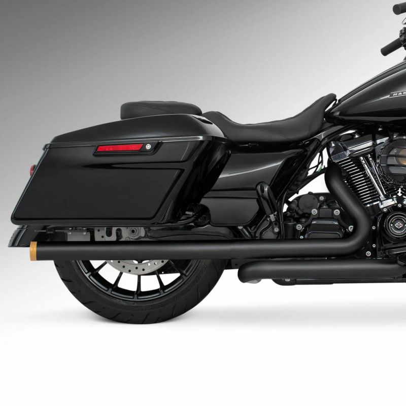 M8 ツーリング 2.5インチ径 トゥルーデュアル フルエキゾーストマフラー 33インチ ストレートエンドキャップ ブラック/ゴールド フリーダムパフォーマンス