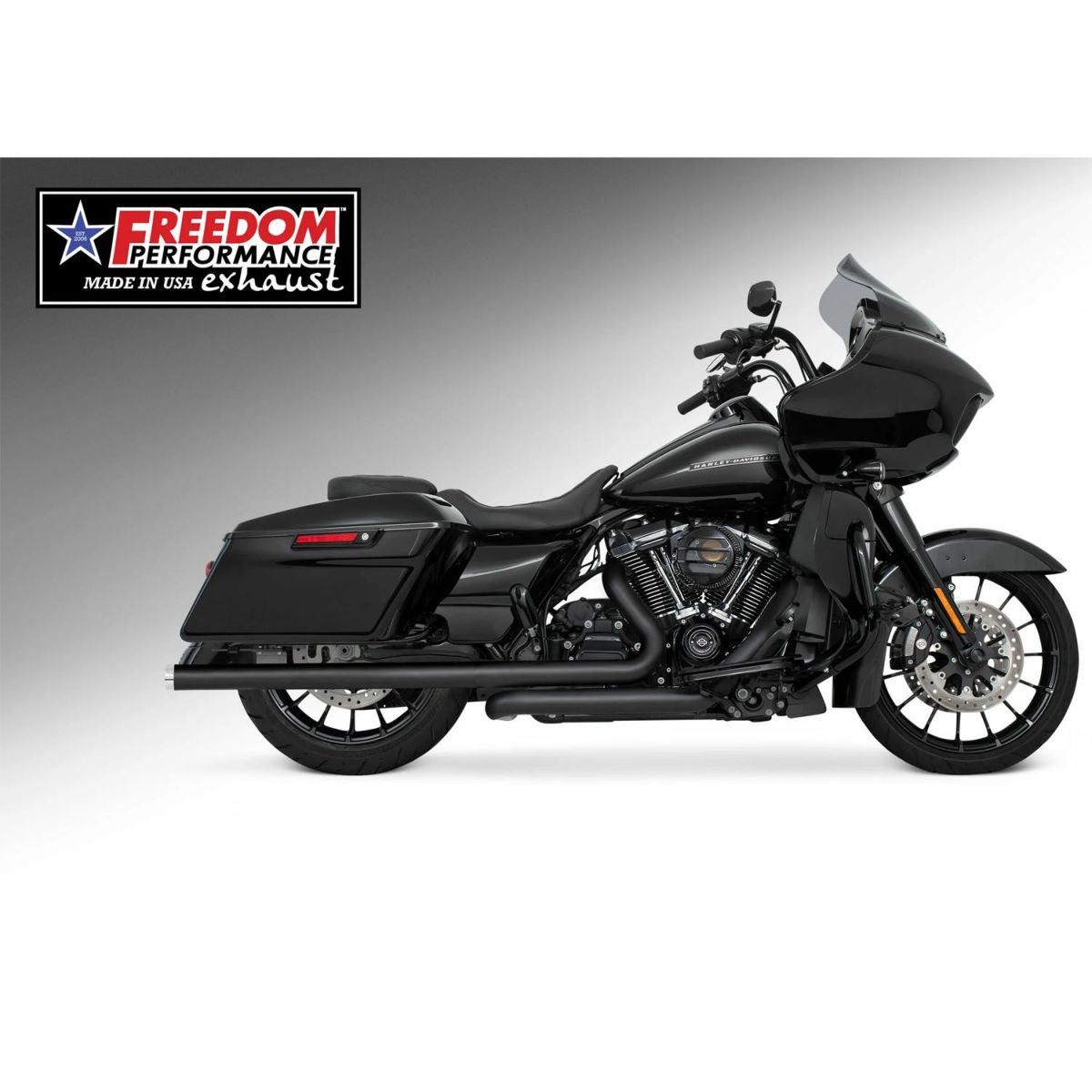 M8 ツーリング 2.5インチ径 トゥルーデュアル フルエキゾーストマフラー 36インチ ストレートエンドキャップ ブラック/クローム フリーダムパフォーマンス 2
