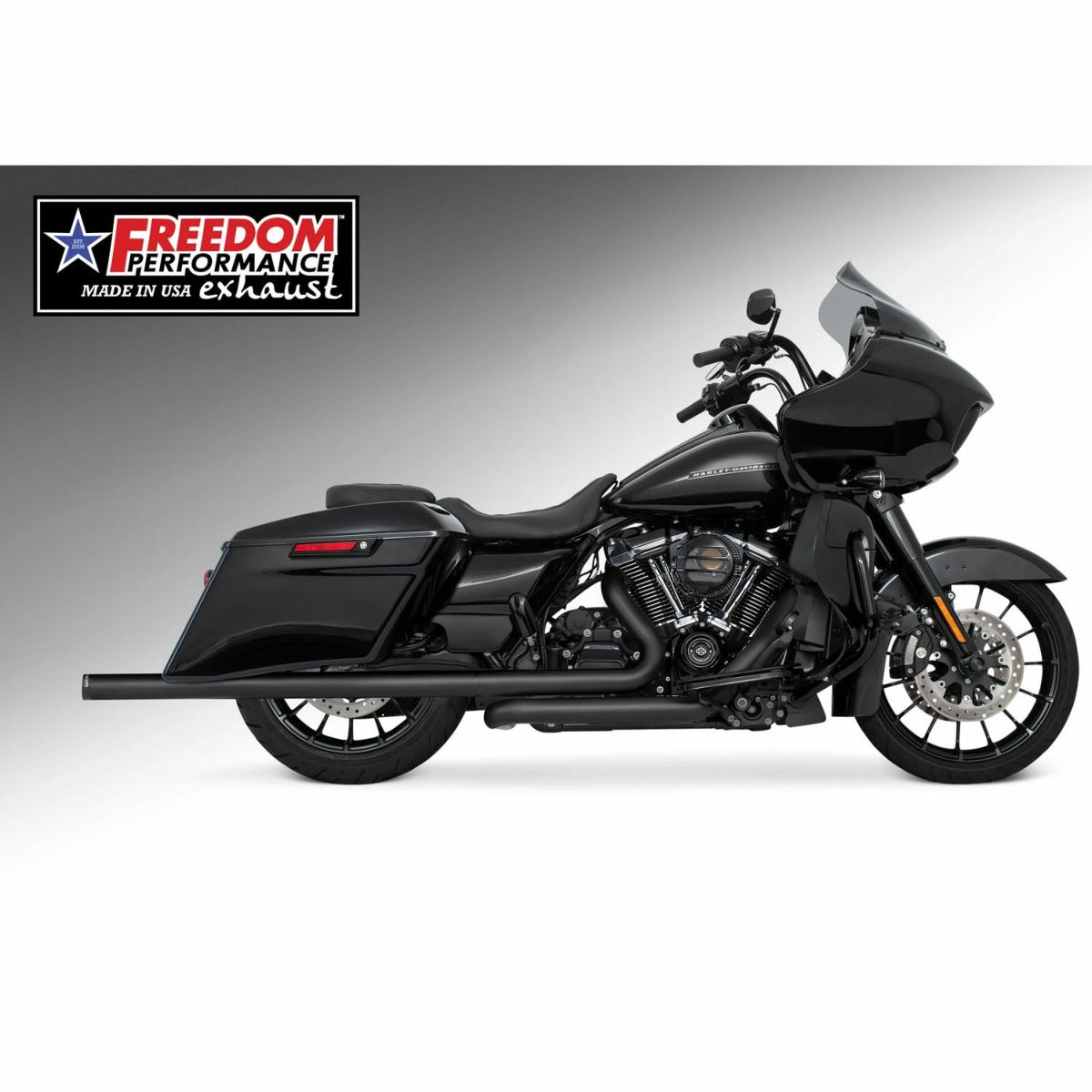 M8 ツーリング 2.5インチ径 トゥルーデュアル フルエキゾーストマフラー 42インチ ストレートエンドキャップ ブラック/ブラック フリーダムパフォーマンス 2